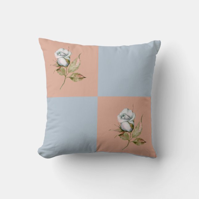 4 Square 2 with Single blue-grey Rose Throw Pillow (Front)