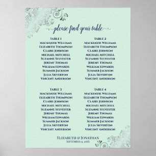 4 Table Mint Green & Navy Wedding Seating Chart