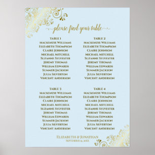 4 Table Powder Blue & Gold Wedding Seating Chart