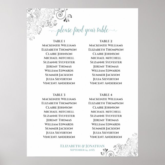 4 Tableau Frills Mariage Sièges Turquoise sur blan (Devant)