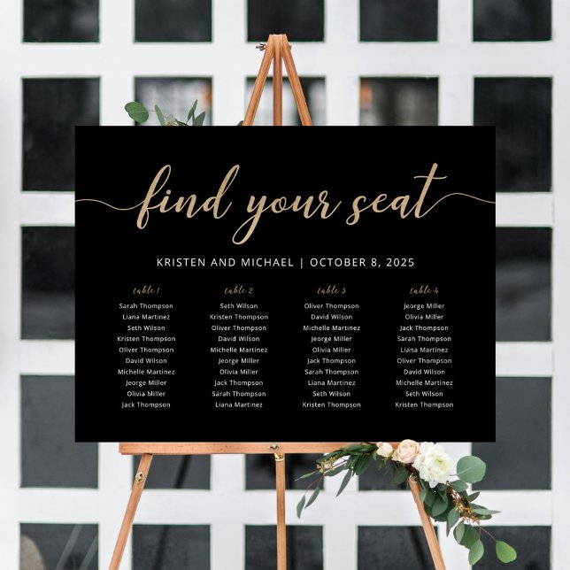4 Tables Find Your Seat Black Seating Chart (Creator Uploaded)