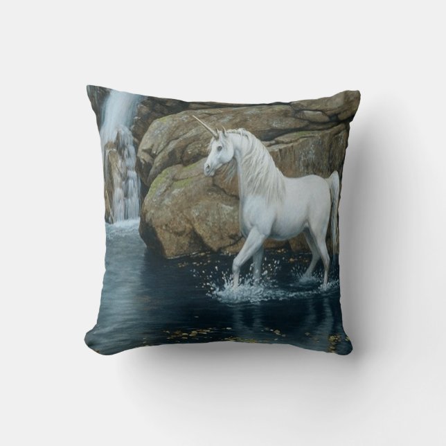 #4-Unicorn and Waterfall Throw Pillow (Front)