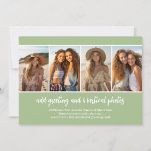 4 Vertical Photos and White Text on Sage Green Holiday Card