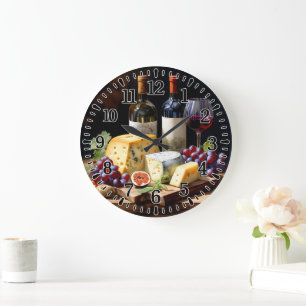#4  Wine and Cheese  Large Clock