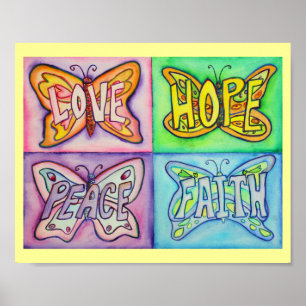 4 Words Butterfly Wings Inspirational Art Posters