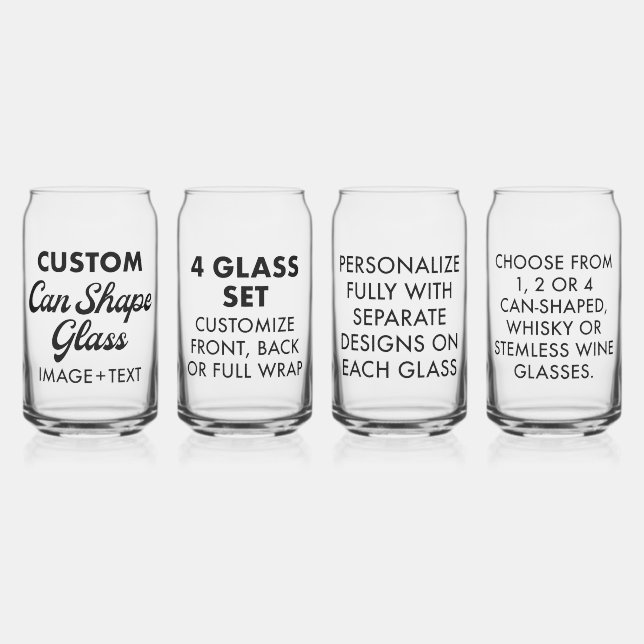 4 x Custom Personalized Can Shape Glass 16oz (Front)