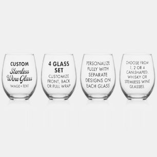 4 x Custom Personalized Stemless Wine Glass 16oz