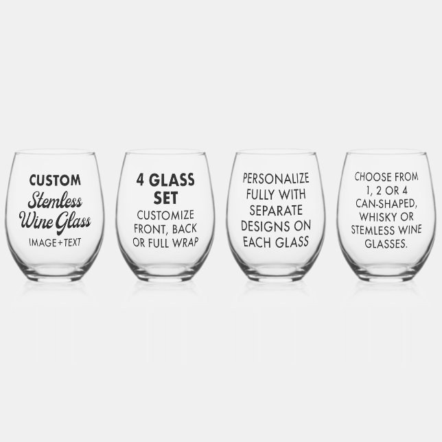 4 x Custom Personalized Stemless Wine Glass 16oz (Front)