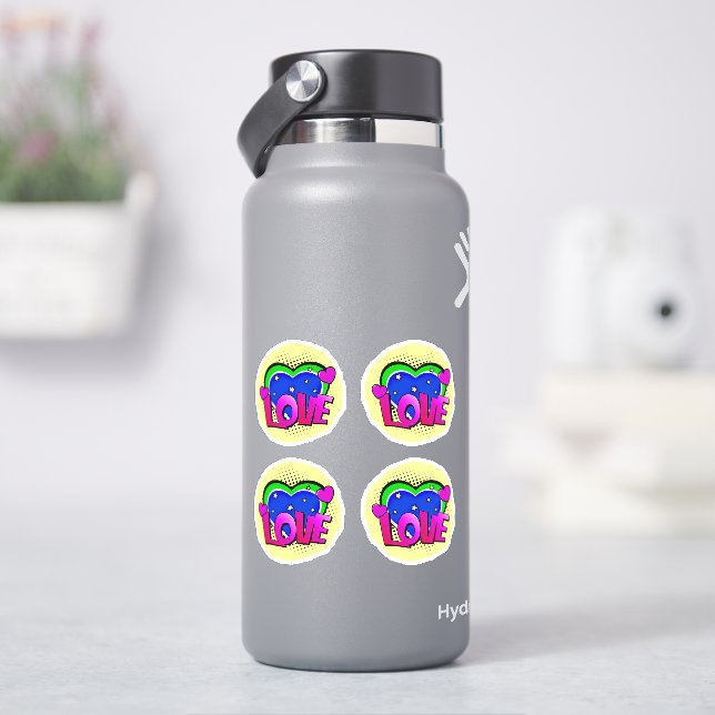 4 x Love Burst Pop Art Purple Blue Green 4" Vinyl (HydroFlask)