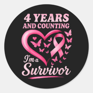 4 Year Breast Cancer Survivor Pink Ribbon Classic Round Sticker