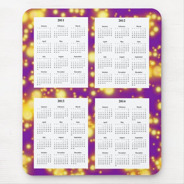 4 Year calendar on Purple Sparks Design Backgrd. Mouse Pad (Front)