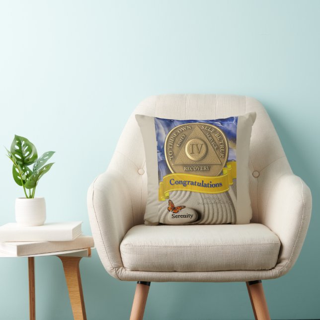4 Year CUSTOM NAME Sober Anniversary Serenity  Throw Pillow (Chair)