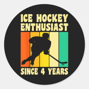 4 Year Old 4 Birthday Vintage Ice Hockey 4th Birth Classic Round Sticker