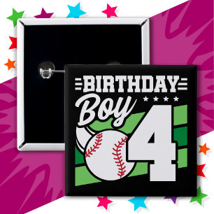 4 Year Old Baseball Party Theme 4th Birthday Boy 2 Inch Square Button