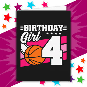 4 Year Old Basketball Party 4th Birthday Girl Card