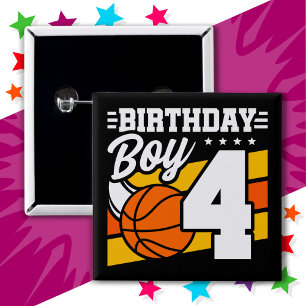 4 Year Old Basketball Party Theme 4th Birthday Boy 2 Inch Square Button