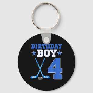 4 Year Old Birthday Boy 4th Birthday Ice Hockey Keychain