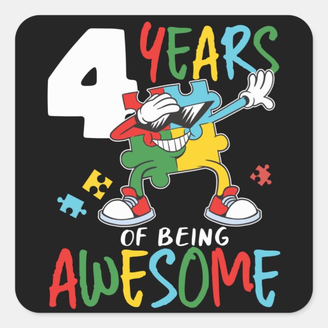 4 Year Old Birthday Boy Or Girl Autism Awareness Square Sticker (Front)