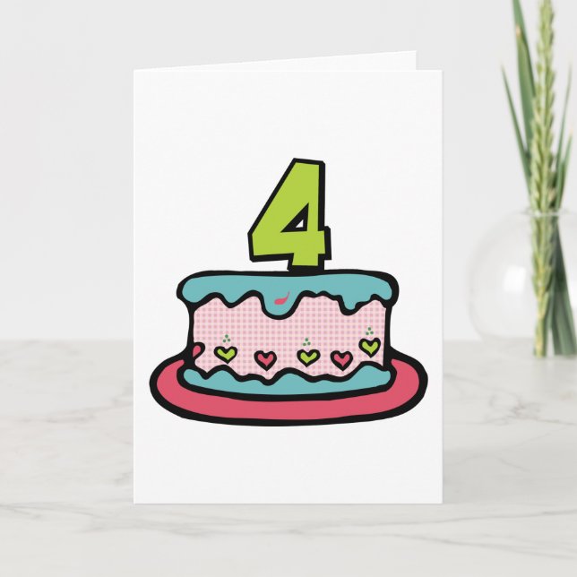 4 Year Old Birthday Cake Card (Front)