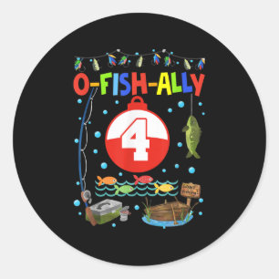 4 Year Old Fishing 4th Birthday Boy Bday Party Dec Classic Round Sticker