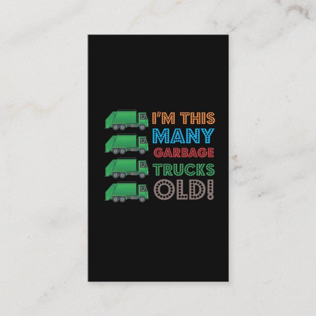 4 Year Old Garbage Boy Truck 4th Birthday Business Card (Front)