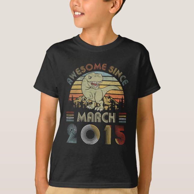 4 Year Old March 2015 4th Dinosaur Birthday Boy T-Shirt (Front)