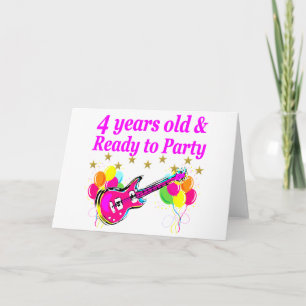 4 YEAR OLD ROCK STAR BIRTHDAY PARTY CARD