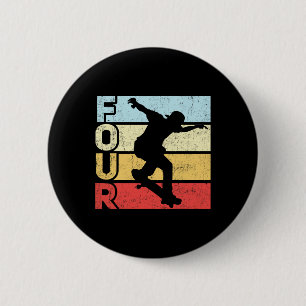 4 Year Old Skater Skateboarding 4th Birthday Party 2 Inch Round Button