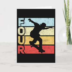 4 Year Old Skater Skateboarding 4th Birthday Party Card