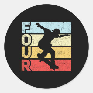 4 Year Old Skater Skateboarding 4th Birthday Party Classic Round Sticker
