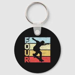 4 Year Old Skater Skateboarding 4th Birthday Party Keychain