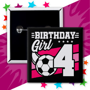 4 Year Old Soccer Football Party 4th Birthday Girl 2 Inch Square Button