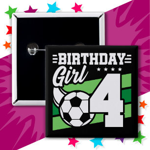4 Year Old Soccer Football Party 4th Birthday Girl 2 Inch Square Button