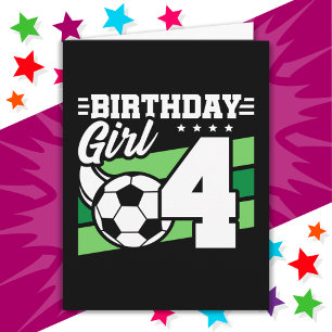 4 Year Old Soccer Football Party 4th Birthday Girl Card