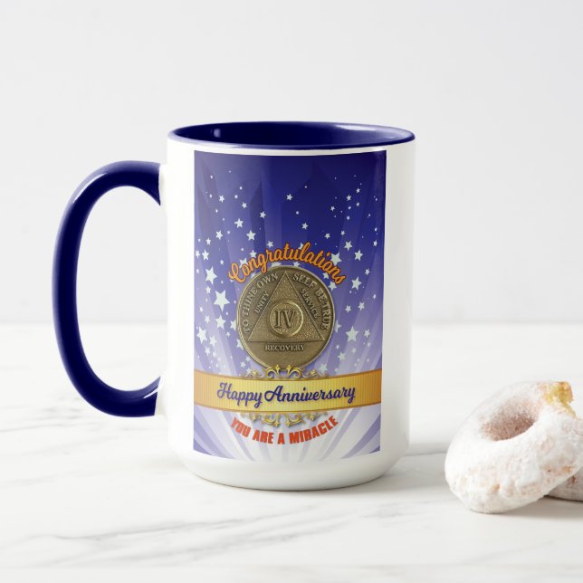 4 Year Sober - You Are a Miracle Custom Name/Year  Mug (With Donut)