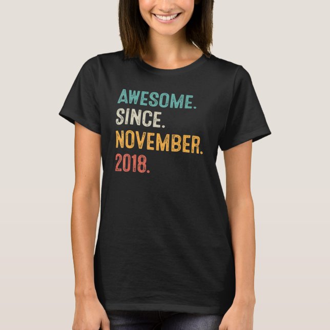 4 Years Old  4th Bday Boy Awesome Since November 2 T-Shirt (Front)
