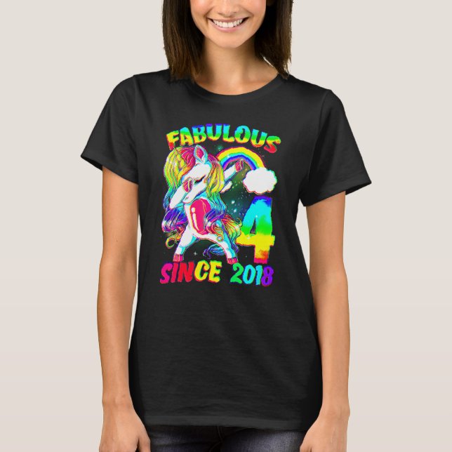 4 Years Old 4th Birthday Unicorn Girl Fabulous Sin T-Shirt (Front)