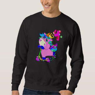 4 Years Old 4th Birthday Unicorn Riding Scooter C Sweatshirt