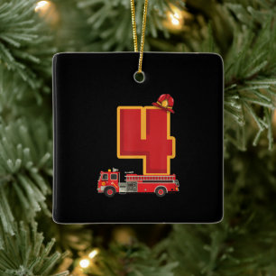 4 Years Old Birthday Boy Gifts Firefighter Ceramic Ornament