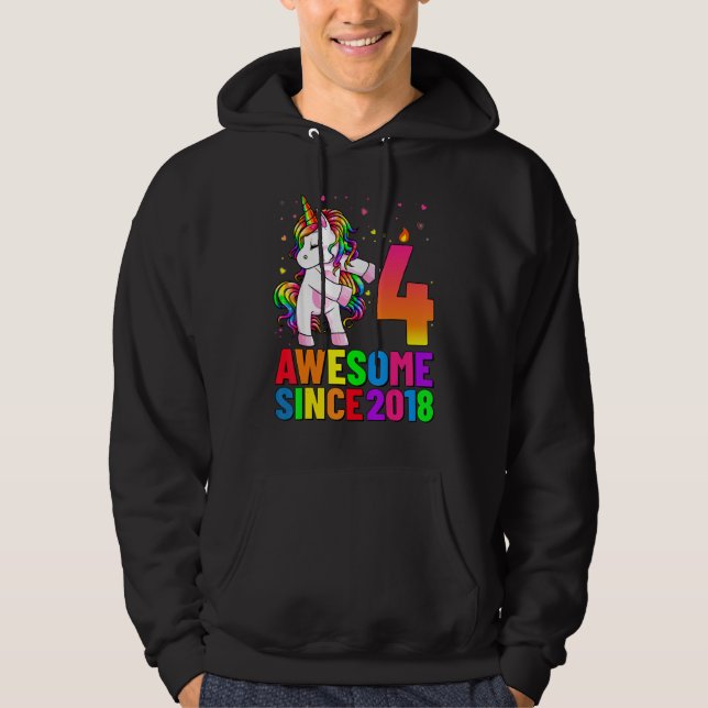 4 Years Old Birthday Unicorn Flossing 4th Birthday Hoodie (Front)