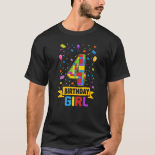 4 Years Old Building Blocks 4th Birthday Girl Mast T-Shirt
