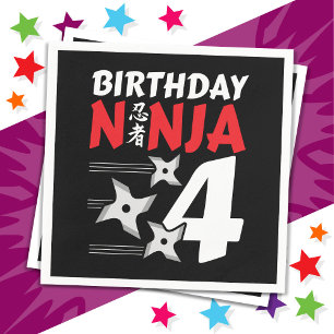 4 Years Old Ninja Party Stars Kids 4th Birthday Napkin