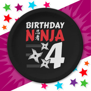 4 Years Old Ninja Party Stars Kids 4th Birthday Paper Plate