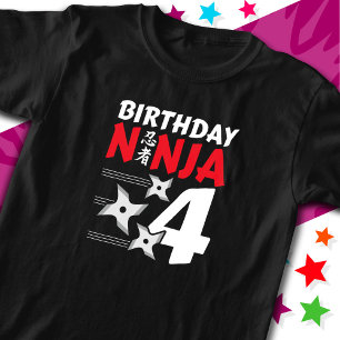 4 Years Old Ninja Party Stars Kids 4th Birthday T-Shirt