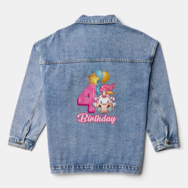 4 Years Old Unicorn Princess 4th Girl Birthday Uni Denim Jacket (Back)