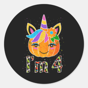 4 Years Old Unicorn Pumpkin Cute Design Birthday H Classic Round Sticker