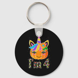 4 Years Old Unicorn Pumpkin Cute Design Birthday H Keychain