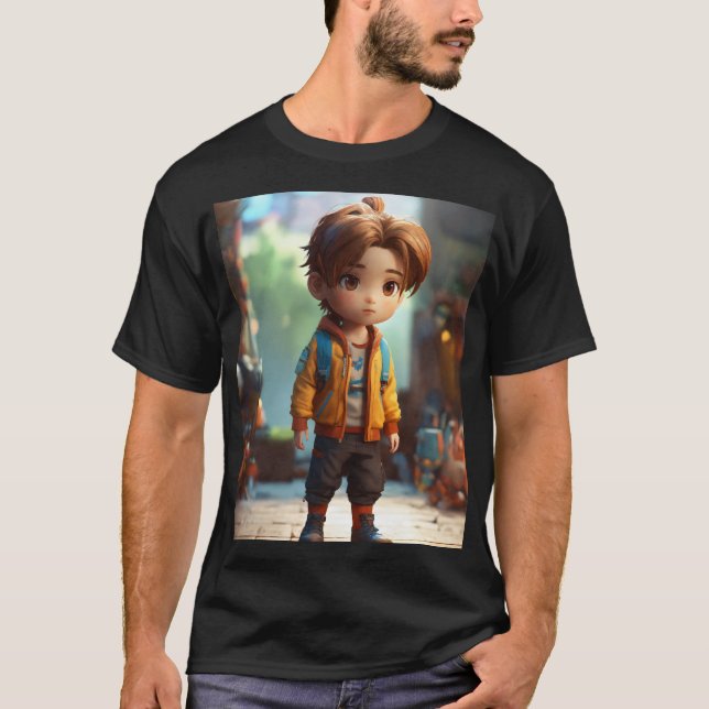 4D Full-Body Photographic Chibi Boy T-Shirt (Front)