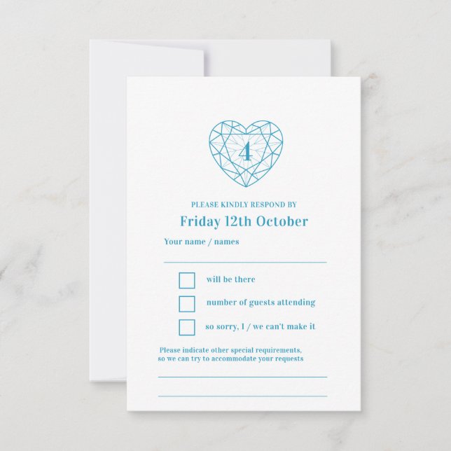 4e anniversaire bleu topaz réponse RSVP (Devant)