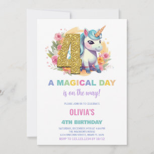 4e anniversaire Unicorn Invitations anniversaire